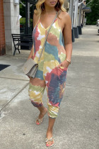 Colour Fashion Casual Print Backless Spaghetti Strap Regular Jumpsuits