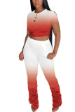 Black Fashion Sexy adult Ma'am Solid Gradient Two Piece Suits pencil Short Sleeve Two Pieces
