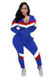 Red adult Fashion Active contrast color Patchwork Two Piece Suits Geometric pencil Long Sleeve