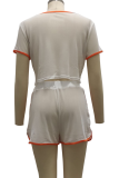 White Sexy Solid Patchwork O Neck Short Sleeve Two Pieces