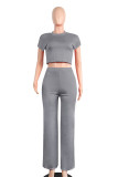Orange Casual Fashion Slim fit crop top Solid Two Piece Suits Straight