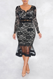 White Sexy Solid Hollowed Out V Neck Cake Skirt Dresses
