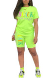 Black Fashion Casual adult Letter Patchwork Print Two Piece Suits pencil Short Sleeve Two Pieces