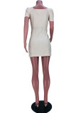 Apricot Sexy Casual Solid Basic Square Collar Short Sleeve Dress