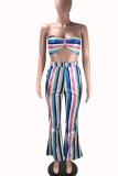 multicolor OL Striped Print Three-Piece Suits Straight Long Sleeve Two Pieces
