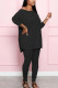 Black Fashion adult Ma'am Street Solid Two Piece Suits pencil Long Sleeve Two Pieces