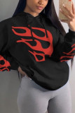 Black Street Print Hooded Collar Tops