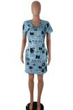 White Fashion Casual Cap Sleeve Short Sleeves O neck Straight Mini Letter asymmetrical Character