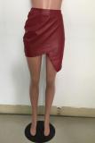 Royal blue PU Elastic Fly Sleeveless Mid Patchwork Asymmetrical Hip skirt shorts 