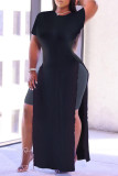 Yellow Fashion Casual Solid Slit O Neck Tops