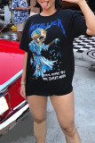Black Fashion Casual Print Basic O Neck T-Shirts