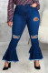 Dark Blue Sexy Solid Ripped Plus Size 