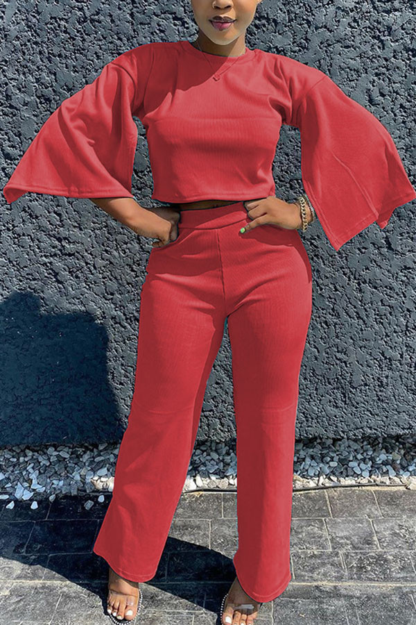 Red Fashion adult Ma'am OL Solid Two Piece Suits Straight Three Quarter Two Pieces