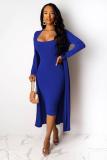 Black adult Casual Fashion Two Piece Suits Solid A-line skirt Long Sleeve Two-Piece Dress