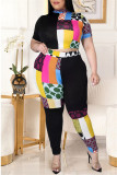 Black Fashion Casual Print Basic Half A Turtleneck Plus Size Two Pieces