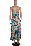 Multi-color Chemical fiber blend Sexy adult Fashion Off The Shoulder Sleeveless Slip Swagger Ankle-Length Patchw