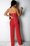 Red Fashion Sexy Patchwork Solid Lace Trim Casual Two-piece Pants Set