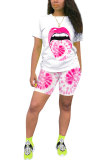 Orange Fashion Active Casual Patchwork Print Tie Dye Straight Short Sleeve Two Pieces