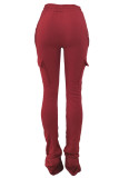 Orange Casual Solid Pocket Fold Boot Cut Patchwork Bottoms