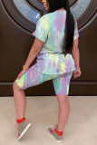 Blue Fashion Casual adult Patchwork Print Tie Dye Two Piece Suits Straight Short Sleeve Two Pieces