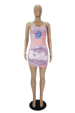 Blue Sexy Print Patchwork Strapless Pencil Skirt Dresses