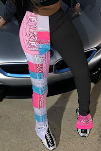 Black Casual Print Fold Bottoms