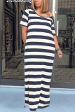 Hide Blue Fashion Sexy adult Light Gray purple Hide Blue Cap Sleeve Short Sleeves Hooded Step Skirt Floor-Length Striped Print Patchwork split Dresses