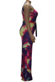 Rainbow color Fashion Sexy adult Ma'am O Neck Print Tie Dye Plus Size 