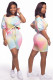 Pink Fashion adult Casual Tie Dye Bandage Print Two Piece Suits Patchwork pencil Half Sleeve