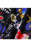 Black venetian Casual Patchwork Print Two Piece Suits Straight Long Sleeve Two-piece Pants Set