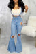 Light Blue Dark Blue Denim Bib pants Sleeveless High Patchwork Solid Hole Boot Cut Pants Bottoms
