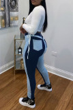 Baby Blue Fashion Casual Patchwork Basic High Waist Jeans
