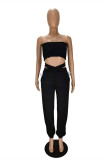 Pink Casual Sportswear Solid Backless Strapless Sleeveless Two Pieces