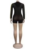 Yellow Fashion Asymmetrical perspective Long Sleeve V Neck Rompers