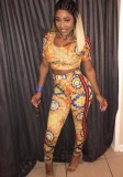 As Show Print Mid Waist Elastic Waist Two-piece suit