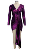 Blue Sexy Fashion Cap Sleeve Long Sleeves V Neck Asymmetrical Mini Solid Patchwork asymmetrical
