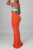 Brown Sexy Solid Hollowed Out Spaghetti Strap Pencil Skirt Dresses
