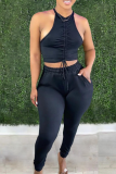 Grey Casual Solid Halter Sleeveless Two Pieces