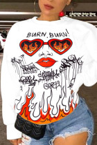 White Street Print O Neck Tops