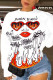 White Street Print O Neck Tops