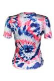Multi-color O Neck Short Sleeve Tie Dye Tees & T-shirts