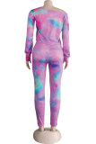 Green Sexy Two Piece Suits Print pencil Long Sleeve 