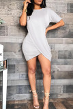 Colour Fashion Casual Print Asymmetrical O Neck Short Sleeve Dress