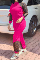 rose red Casual Solid Regular Long Sleeve Two Pieces