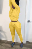 Yellow Fashion Casual Solid pencil Long Sleeve Two Pieces