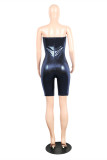 Blue Fashion Sexy Solid Backless Strapless Skinny Romper