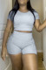 Grey Sportswear Solid Patchwork O Neck Short Sleeve Two Pieces