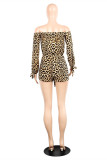 Leopard Print Sexy Casual Print Backless Off the Shoulder Regular Romper