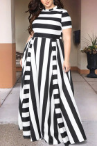 Black Sexy Striped Patchwork O Neck Plus Size 