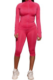 Red Fashion Active adult Ma'am Solid Two Piece Suits pencil Long Sleeve Two Pieces